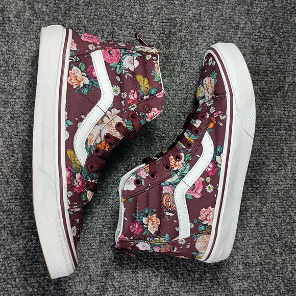 Vans Sk8 Hi Women Size 5 Floral Burgundy Lace Up Sneakers Cottage - Picture 4 of 9
